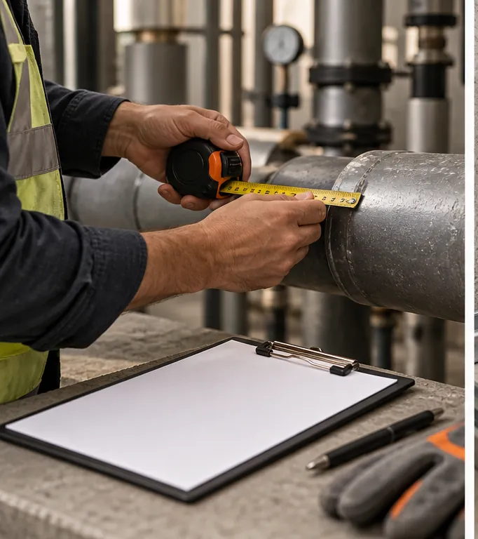 Technician taking a physical baseline measurement beside a blank clipboard